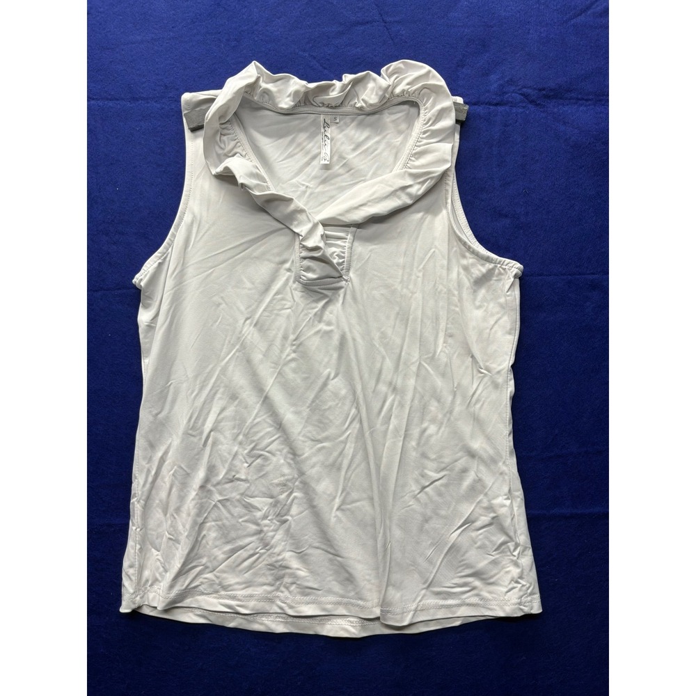 [Golfcore] Womens Lulu-B Ruffle V-Neck Sleeveless Top S White